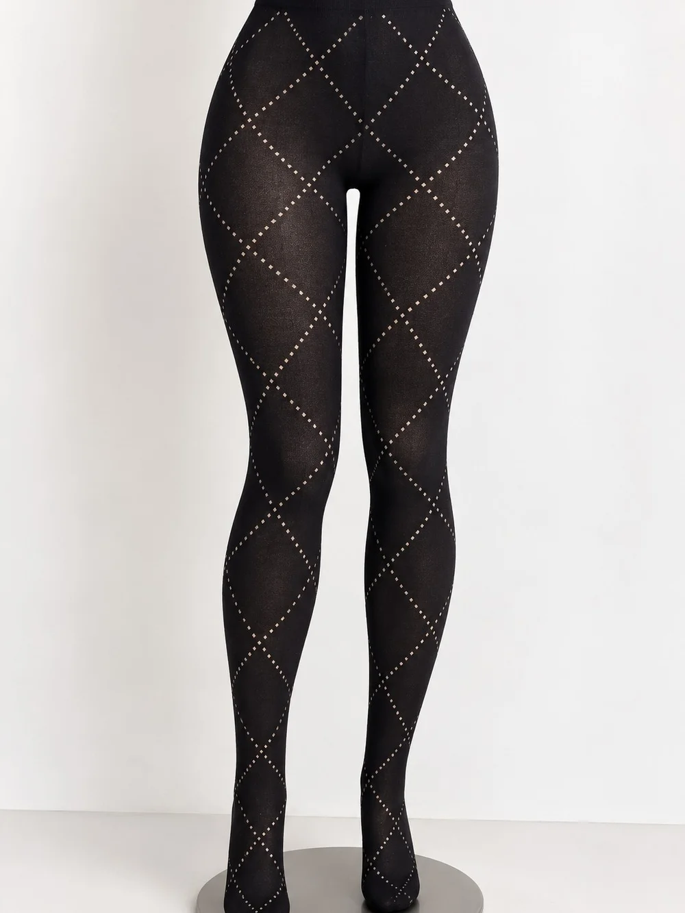Black Diamond Pattern Rhinestone Tights - Women's Fashion Hosiery